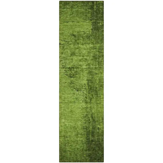 Green Abstract Washable Non Skid Indoor Outdoor Runner Rug Photo 2