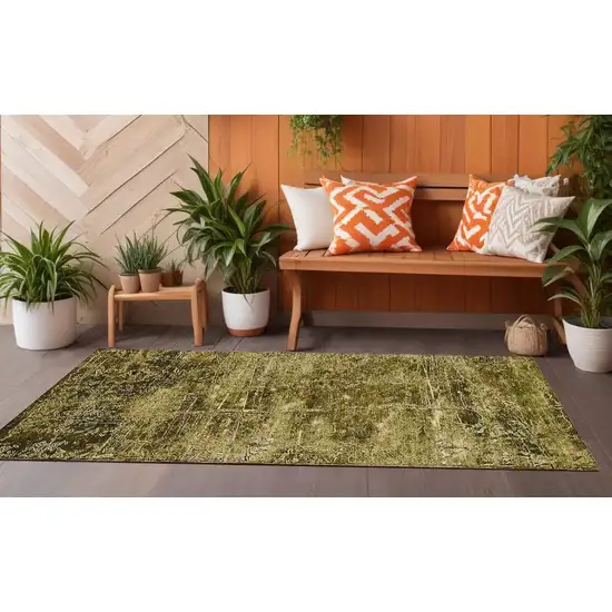 Green Abstract Washable Non Skid Indoor Outdoor Runner Rug Photo 1