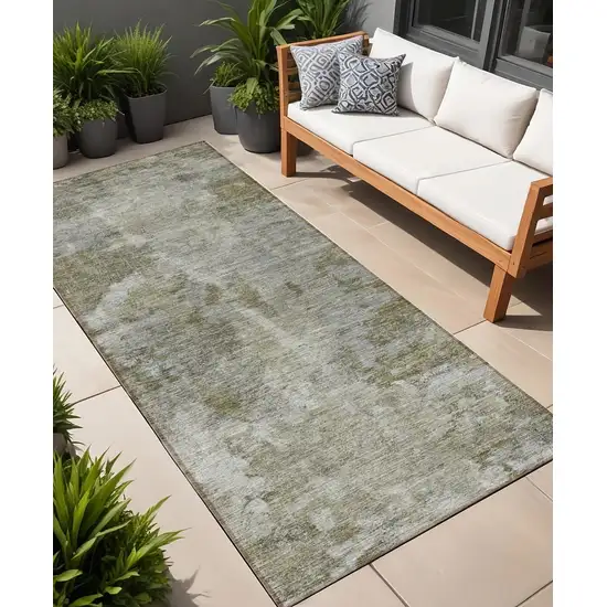 8' Runner Green Abstract Washable Non Skid Indoor Outdoor Runner Rug Photo 1