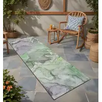 Photo of 8' Runner Green Abstract Washable Non Skid Indoor Outdoor Runner Rug