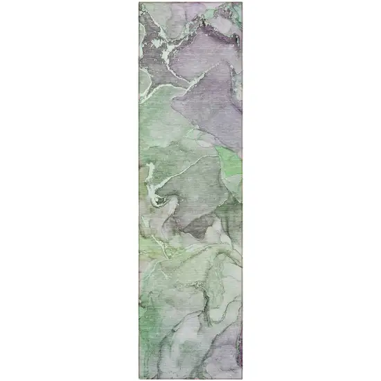 Green Abstract Washable Non Skid Indoor Outdoor Runner Rug Photo 5