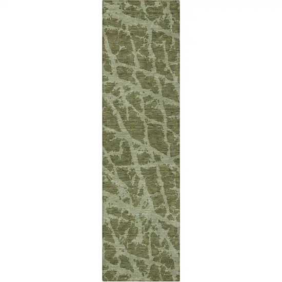 8' Runner Green Abstract Washable Non Skid Indoor Outdoor Runner Rug Photo 4