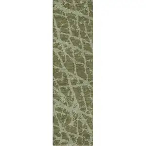 Photo of 8' Runner Green Abstract Washable Non Skid Indoor Outdoor Runner Rug