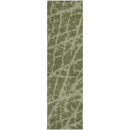 Green Abstract Washable Non Skid Indoor Outdoor Runner Rug Photo 2