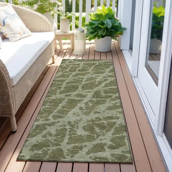 Green Abstract Washable Non Skid Indoor Outdoor Runner Rug Photo 8