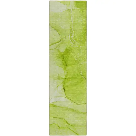 Green Abstract Washable Non Skid Indoor Outdoor Runner Rug Photo 2