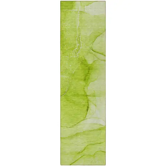 Green Abstract Washable Non Skid Indoor Outdoor Runner Rug Photo 4