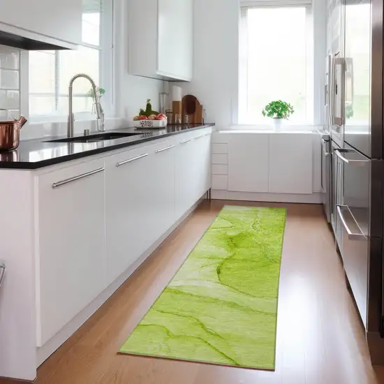 Green Abstract Washable Non Skid Indoor Outdoor Runner Rug Photo 9