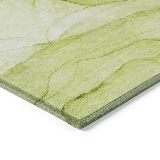 Green Abstract Washable Non Skid Indoor Outdoor Runner Rug Photo 7