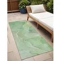 Photo of 8' Runner Green Abstract Washable Non Skid Indoor Outdoor Runner Rug