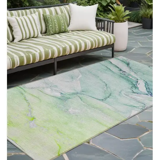 Green Abstract Washable Non Skid Indoor Outdoor Runner Rug Photo 1