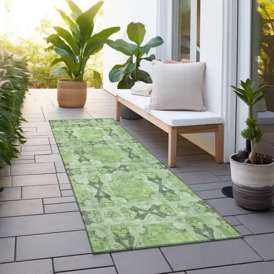 8' Runner Green Floral Medallion Washable Non Skid Indoor Outdoor Runner Rug Photo 8