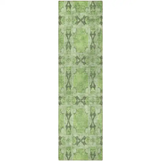 Green Floral Medallion Washable Non Skid Indoor Outdoor Runner Rug Photo 4