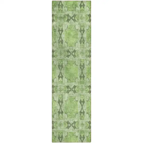 Green Floral Medallion Washable Non Skid Indoor Outdoor Runner Rug Photo 2