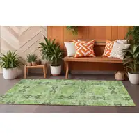 Photo of 8' Runner Green Floral Medallion Washable Non Skid Indoor Outdoor Runner Rug