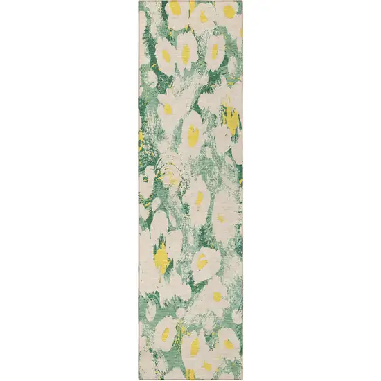 8' Runner Green Floral Washable Non Skid Indoor Outdoor Runner Rug Photo 5