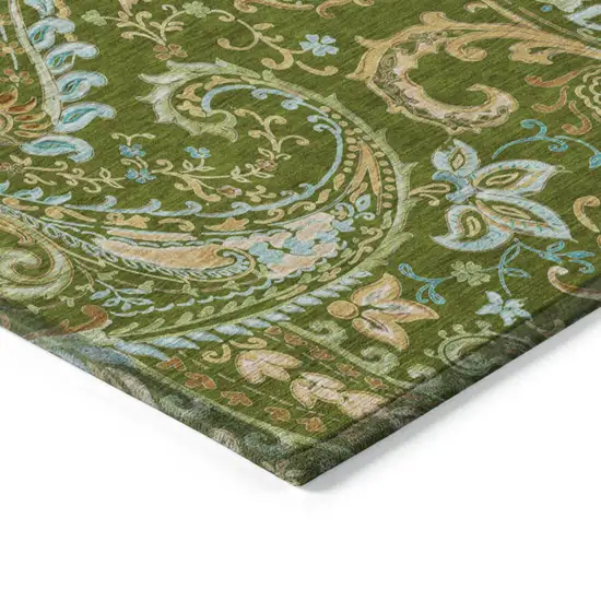 Green Paisley Washable Non Skid Indoor Outdoor Runner Rug Photo 7