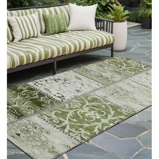 Green Patchwork Washable Non Skid Indoor Outdoor Runner Rug Photo 1