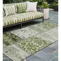 Photo of 8' Runner Green Patchwork Washable Non Skid Indoor Outdoor Runner Rug