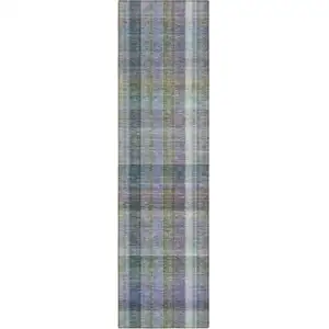 Photo of 8' Runner Green Plaid Washable Non Skid Indoor Outdoor Runner Rug