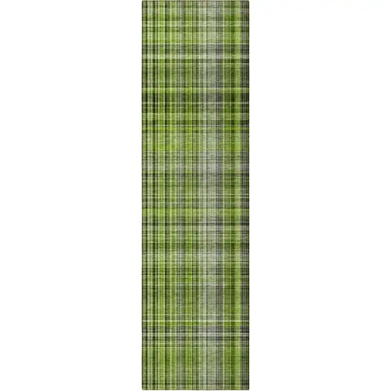 8' Runner Green Plaid Washable Non Skid Indoor Outdoor Runner Rug Photo 2