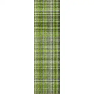 Photo of 8' Runner Green Plaid Washable Non Skid Indoor Outdoor Runner Rug