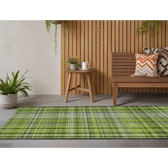 Green Black and Gray Plaid Washable Non Skid Indoor Outdoor Area Rug Photo 1