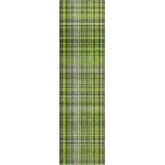 Green Black and Gray Plaid Washable Non Skid Indoor Outdoor Area Rug Photo 2