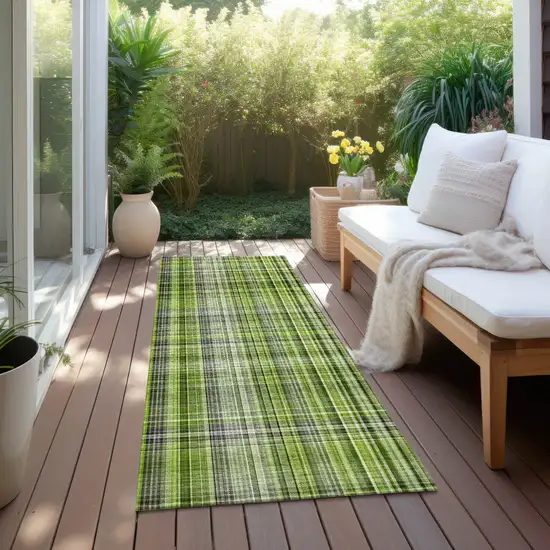 Green Black and Gray Plaid Washable Non Skid Indoor Outdoor Area Rug Photo 6