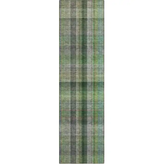 8' Runner Green Plaid Washable Non Skid Indoor Outdoor Runner Rug Photo 1