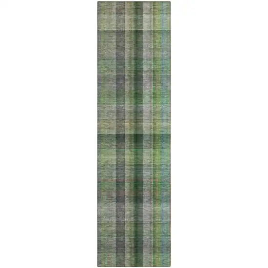 Green Beige and Gray Plaid Washable Non Skid Indoor Outdoor Area Rug Photo 2