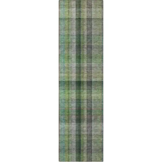 8' Runner Green Plaid Washable Non Skid Indoor Outdoor Runner Rug Photo 2