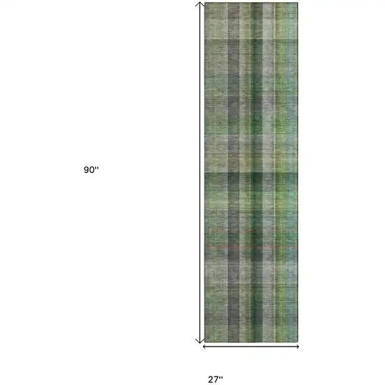 Green Beige and Gray Plaid Washable Non Skid Indoor Outdoor Area Rug Photo 3