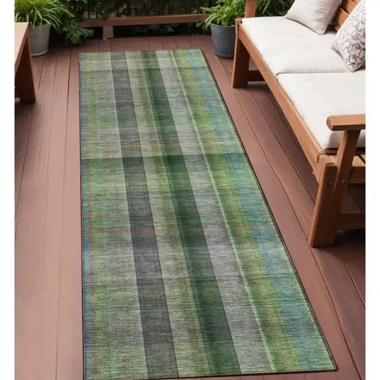 Green Beige and Gray Plaid Washable Non Skid Indoor Outdoor Area Rug Photo 1