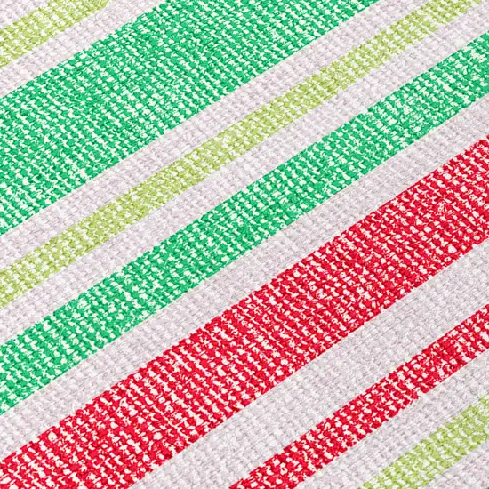 Red Green and White Striped Washable Non Skid Indoor Outdoor Area Rug Photo 5