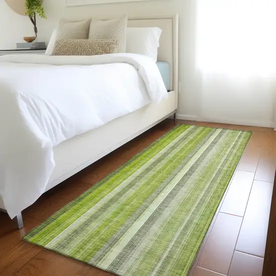 Green Striped Washable Non Skid Indoor Outdoor Runner Rug Photo 8