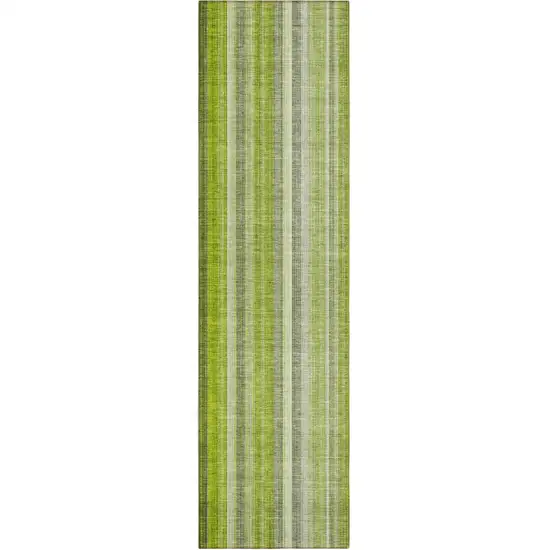 Green Striped Washable Non Skid Indoor Outdoor Runner Rug Photo 2