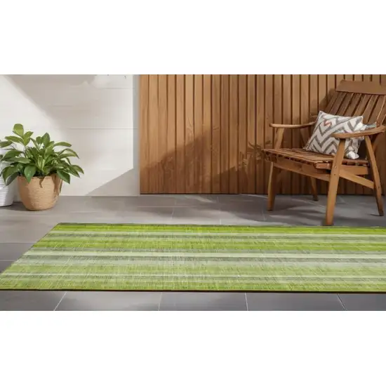 Green Striped Washable Non Skid Indoor Outdoor Runner Rug Photo 1