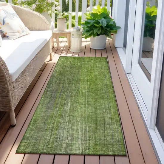 Green Striped Washable Non Skid Indoor Outdoor Runner Rug Photo 8