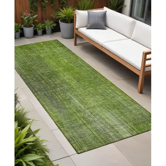 Green Striped Washable Non Skid Indoor Outdoor Runner Rug Photo 1