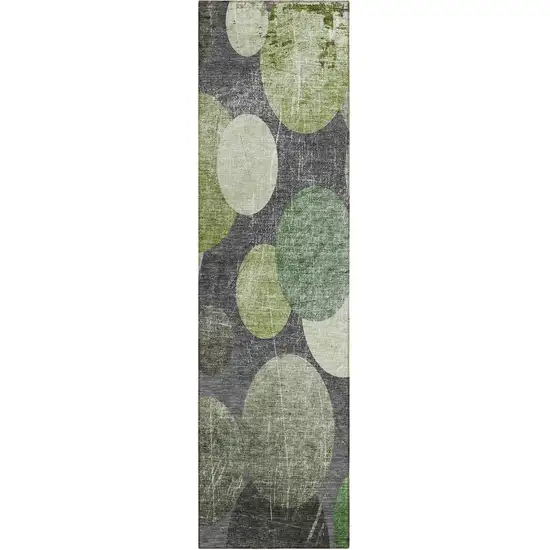 8' Runner Green and Gray Abstract Washable Non Skid Indoor Outdoor Runner Rug Photo 1