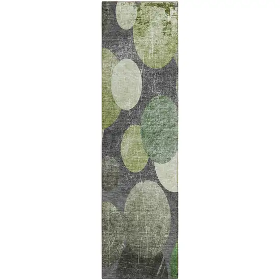 Green and Gray Abstract Washable Non Skid Indoor Outdoor Runner Rug Photo 2