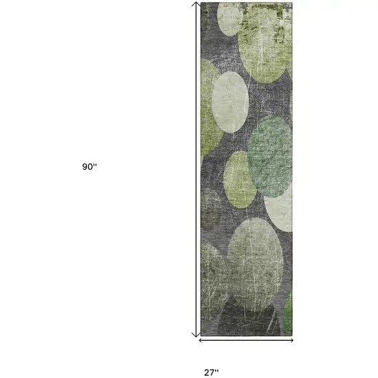 Green and Gray Abstract Washable Non Skid Indoor Outdoor Runner Rug Photo 3