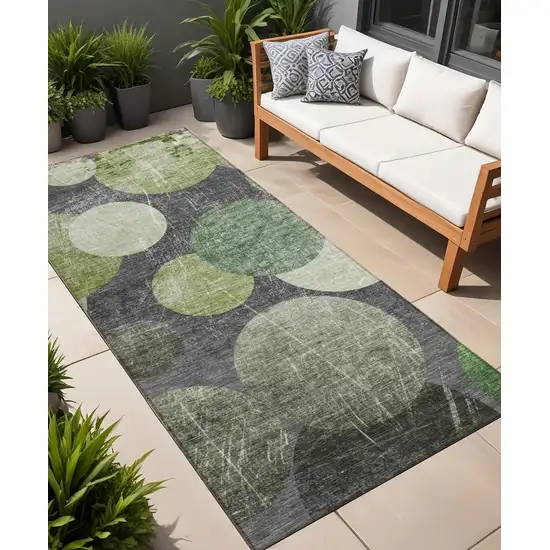 Green and Gray Abstract Washable Non Skid Indoor Outdoor Runner Rug Photo 1