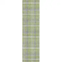 Photo of 8' Runner Green and Gray Plaid Washable Non Skid Indoor Outdoor Runner Rug