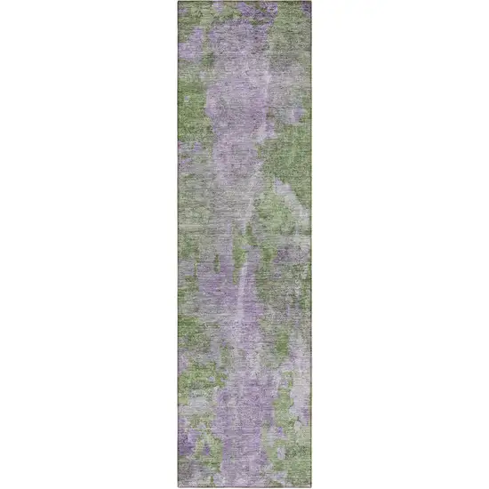 8' Runner Green and Purple Abstract Washable Non Skid Indoor Outdoor Runner Rug Photo 5