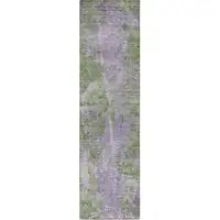 Photo of 8' Runner Green and Purple Abstract Washable Non Skid Indoor Outdoor Runner Rug