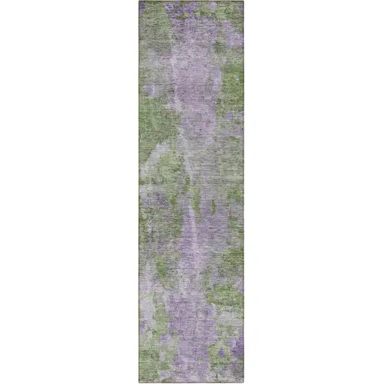 8' Runner Green and Purple Abstract Washable Non Skid Indoor Outdoor Runner Rug Photo 2