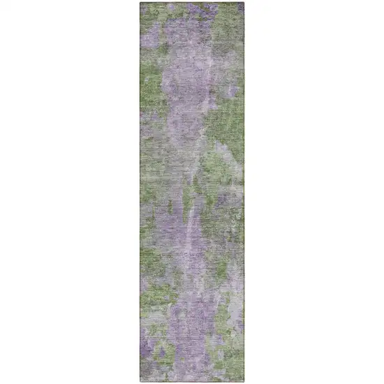 8' Runner Green and Purple Abstract Washable Non Skid Indoor Outdoor Runner Rug Photo 4