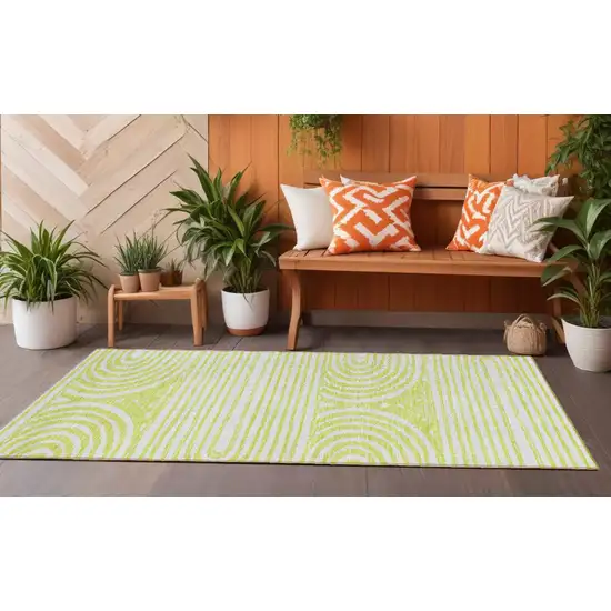 8' Runner Green and White Abstract Washable Non Skid Indoor Outdoor Runner Rug Photo 1